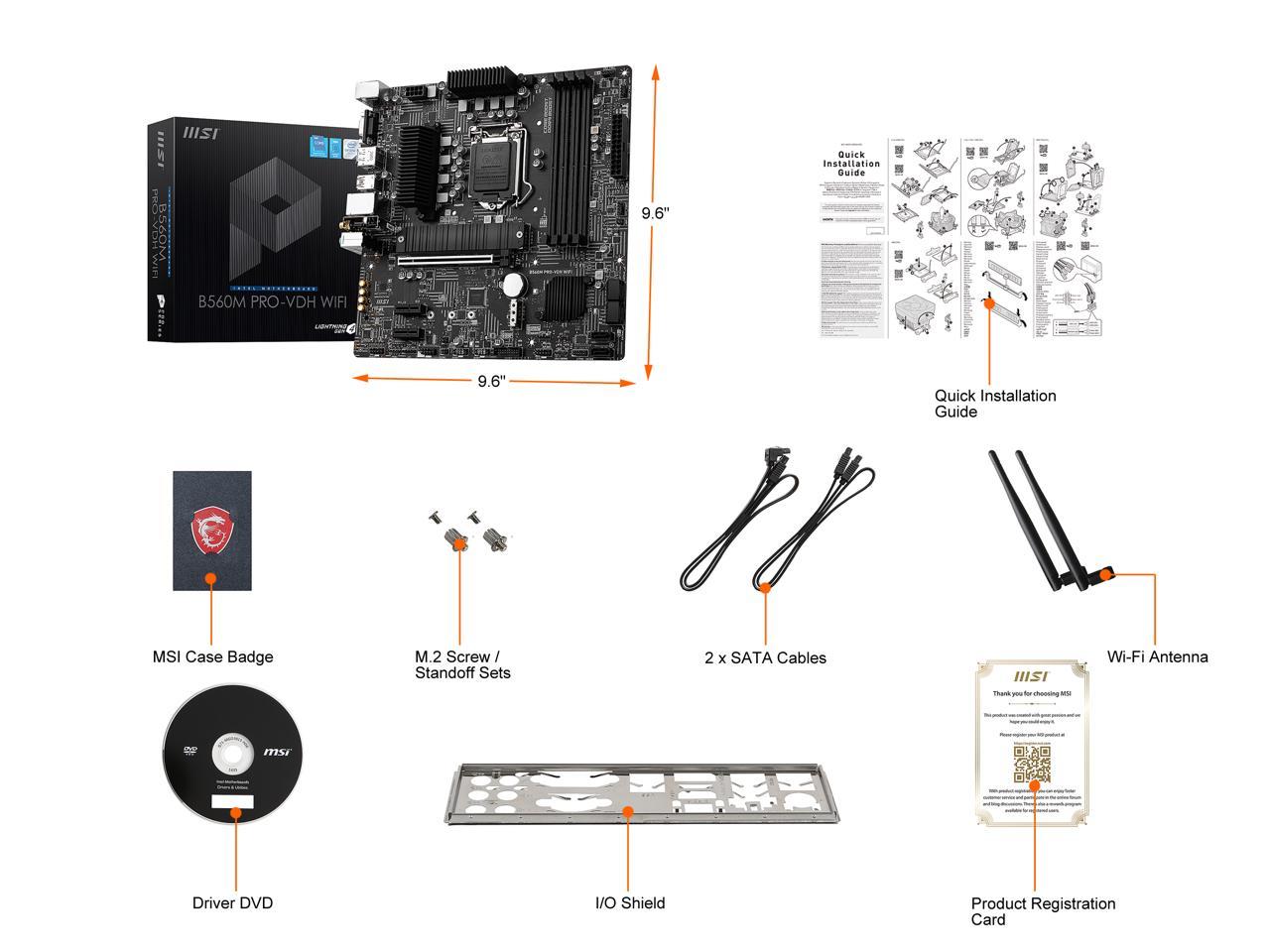 Msi B560M Pro-Vdh Wifi Lga 1200 Intel B560 Sata 6Gb/S Micro Atx Intel Motherboard