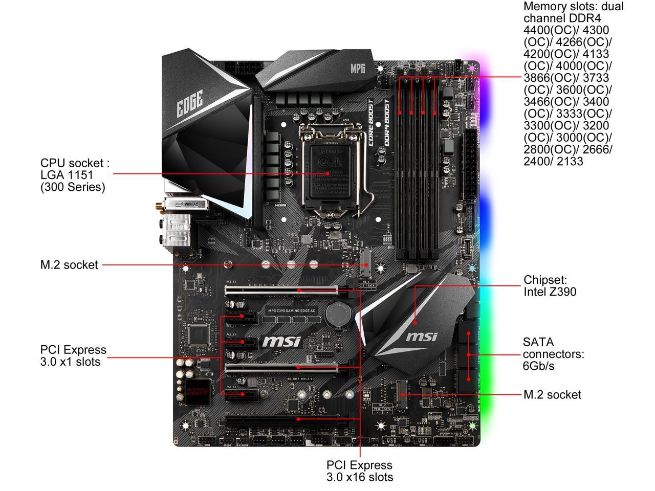 Msi Mpg Z390 Gaming Edge Ac Lga 1151 (300 Series) Intel Z390 Sata 6Gb/S Atx Intel Motherboard