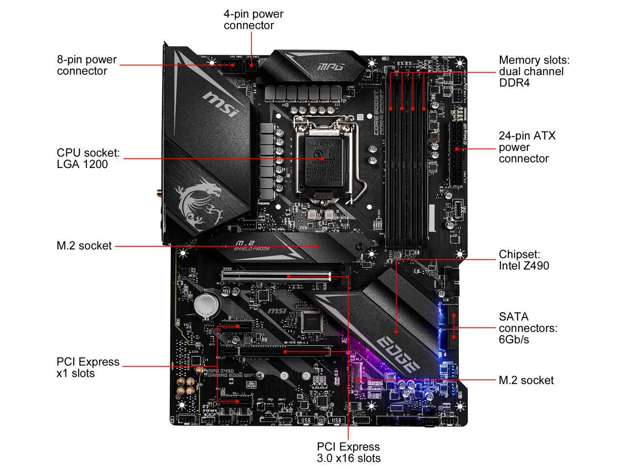 Msi Mpg Z490 Gaming Edge Wifi Lga 1200 Intel Z490 Sata 6Gb/S Atx Intel Motherboard