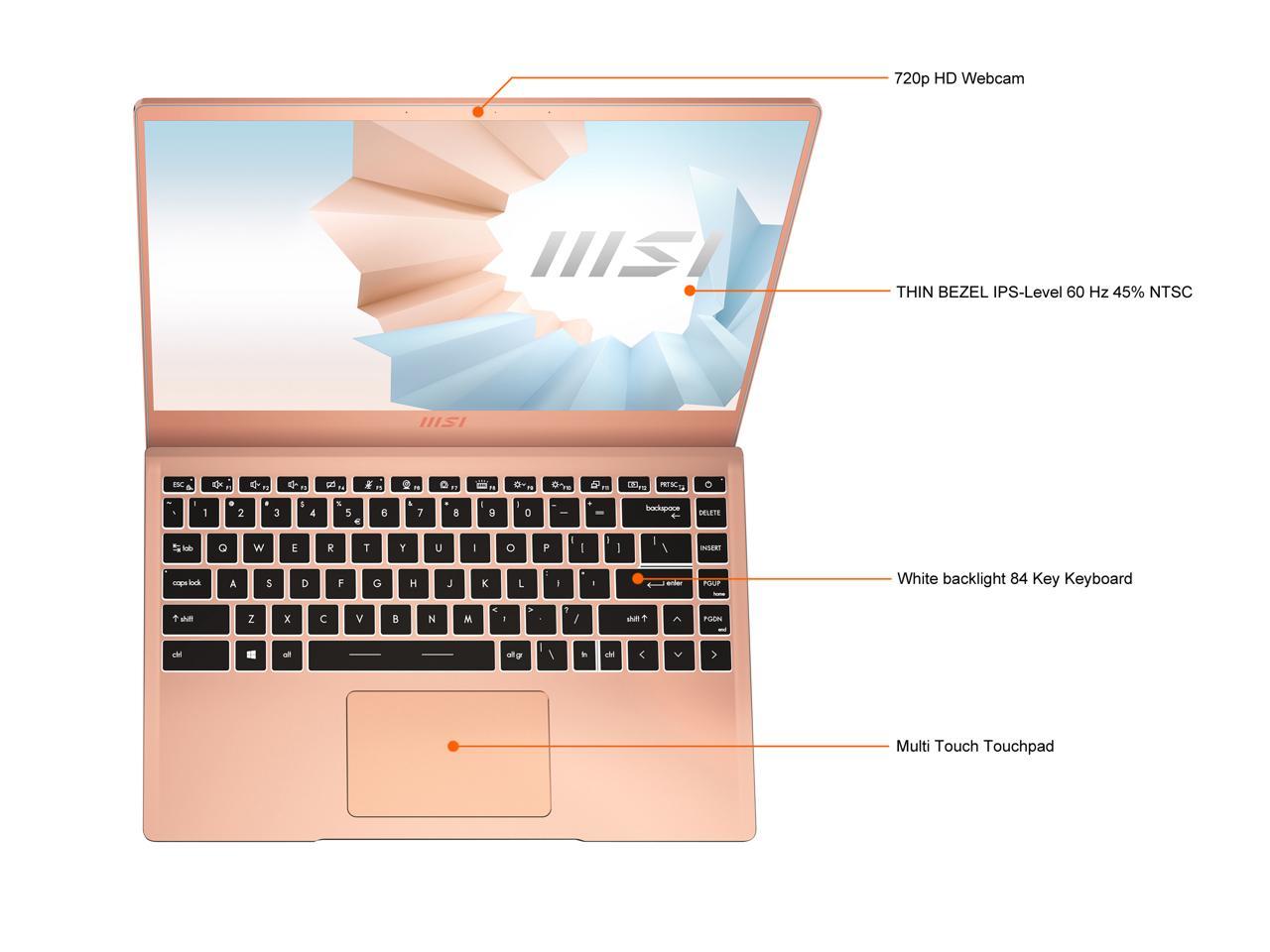 Msi Modern 14 B11Mo-242 14 Inch Intel Core I7-1165G7 0.9 - 4.2Ghz/ 8Gb Ddr4/ 512Gb Nvme Ssd/ Intel Iris Xe/ Usb3.2/ Windows 10 Laptop (Beige Mousse)