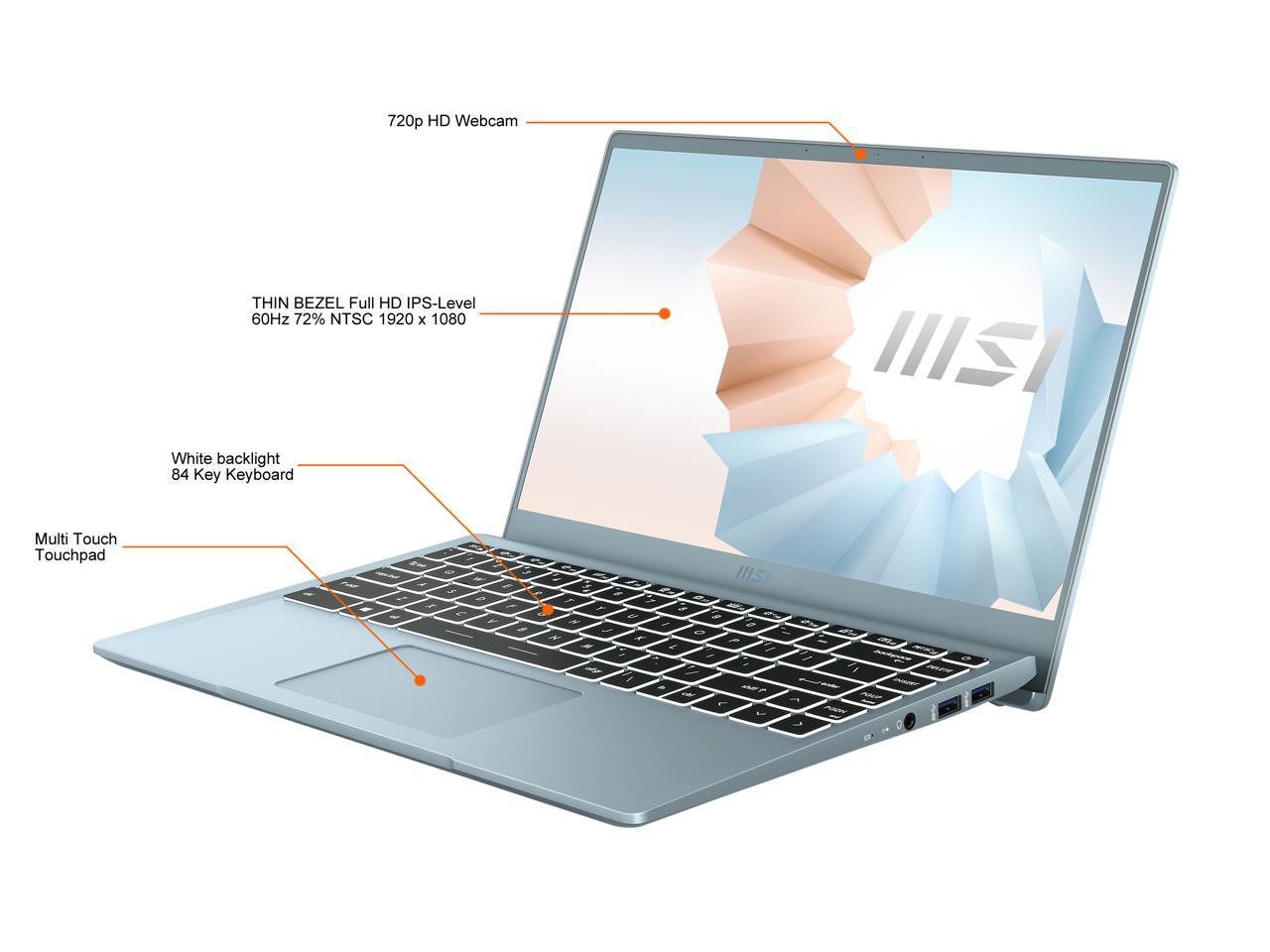 Msi Modern 14 B11Mo-612 14 Inch Intel Core I3-1115G4 1.3-4.1Ghz/ 8Gb Ddr4/ 512Gb Nvme Ssd/ Intel Iris Xe/ Usb3.2/ Windows 10 Laptop (Blue Stone)