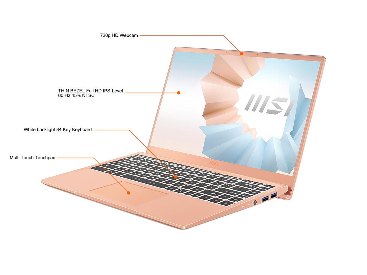 Msi Modern 14 B11Mo-857 14 Inch Intel Core I5-1155G7 2.5-4.5Ghz/ 8Gb Ddr4/ 512Gb Nvme Ssd/ Intel Iris Xe/ Usb3.2/ Windows 10 Laptop (Beige Mousse)