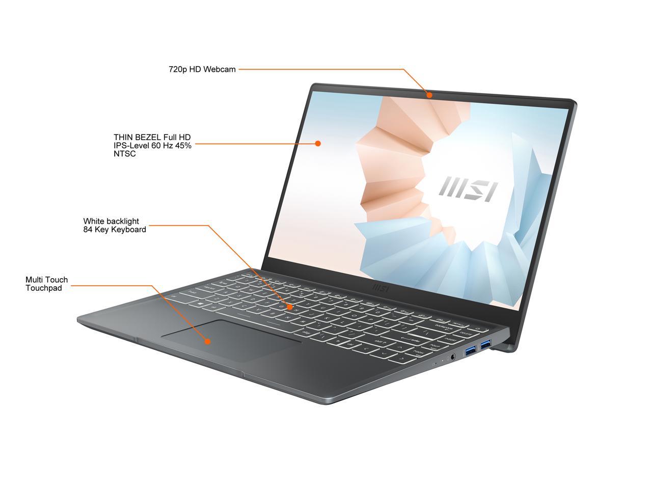 Msi Modern 14 B5M-053 14 Inch Amd Ryzen 5 5500U 2.1-4.0Ghz/ 8Gb Ddr4/ 256Gb Nvme Ssd/ Usb3.2/ Windows 10 Laptop (Carbon Gray)