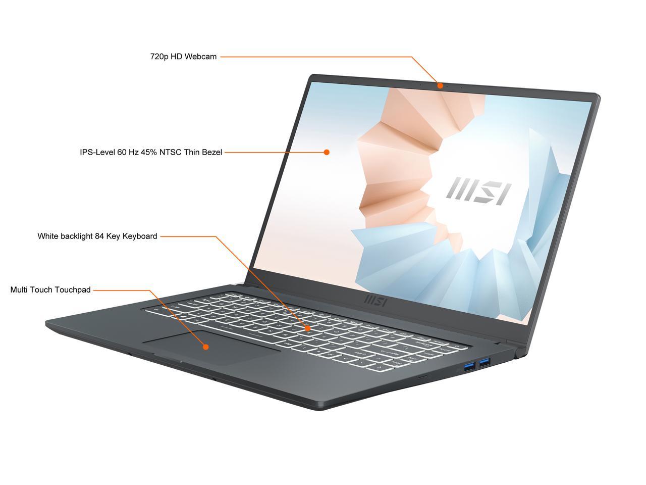 Msi Modern 15 A5M-072 15.6 Inch Amd Ryzen 7 5700U 1.8-4.3Ghz/ 8Gb Ddr4/ 512Gb Nvme Ssd/ Usb3.2/ Windows 10 Laptop (Carbon Gray)