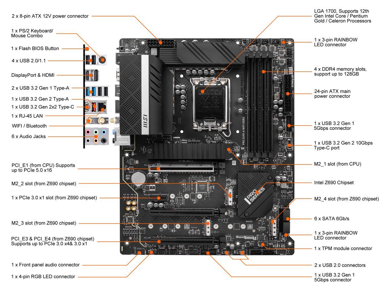 Msi Pro Z690-A Wifi Ddr4 Socket Lga1700/ Intel Z690/ Ddr4/ Sata3&Usb3.2/ M.2/ Wifi&Bluetooth/ Atx Motherboard