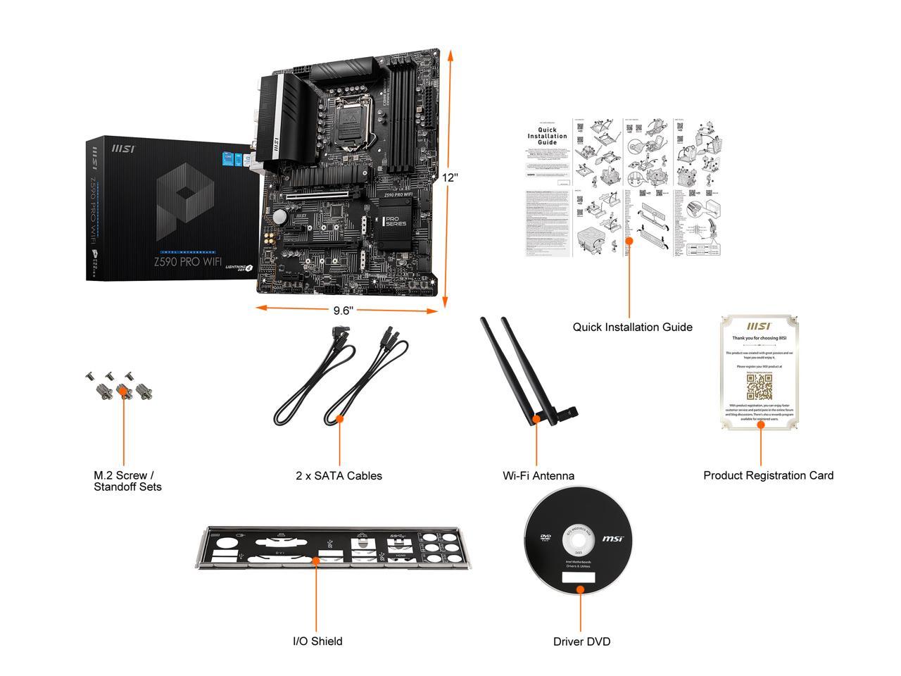 Msi Z590 Pro Wifi Lga 1200 Intel Z590 Sata 6Gb/S Atx Intel Motherboard