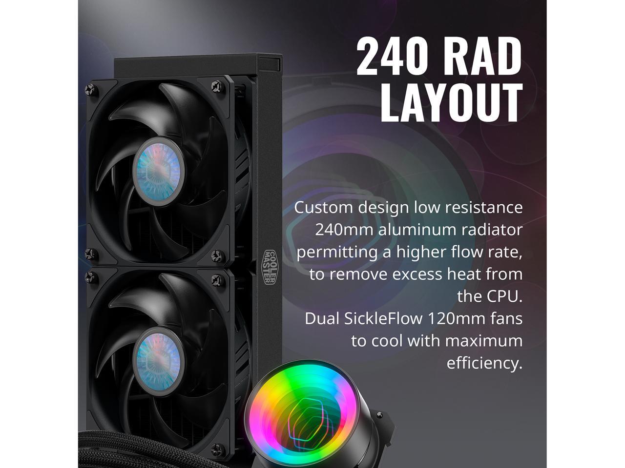 Masterliquid Ml240 Mirror Argb Close-Loop Aio Cpu Liquid Cooler, Mirror Argb Pump, 240 Radiator,