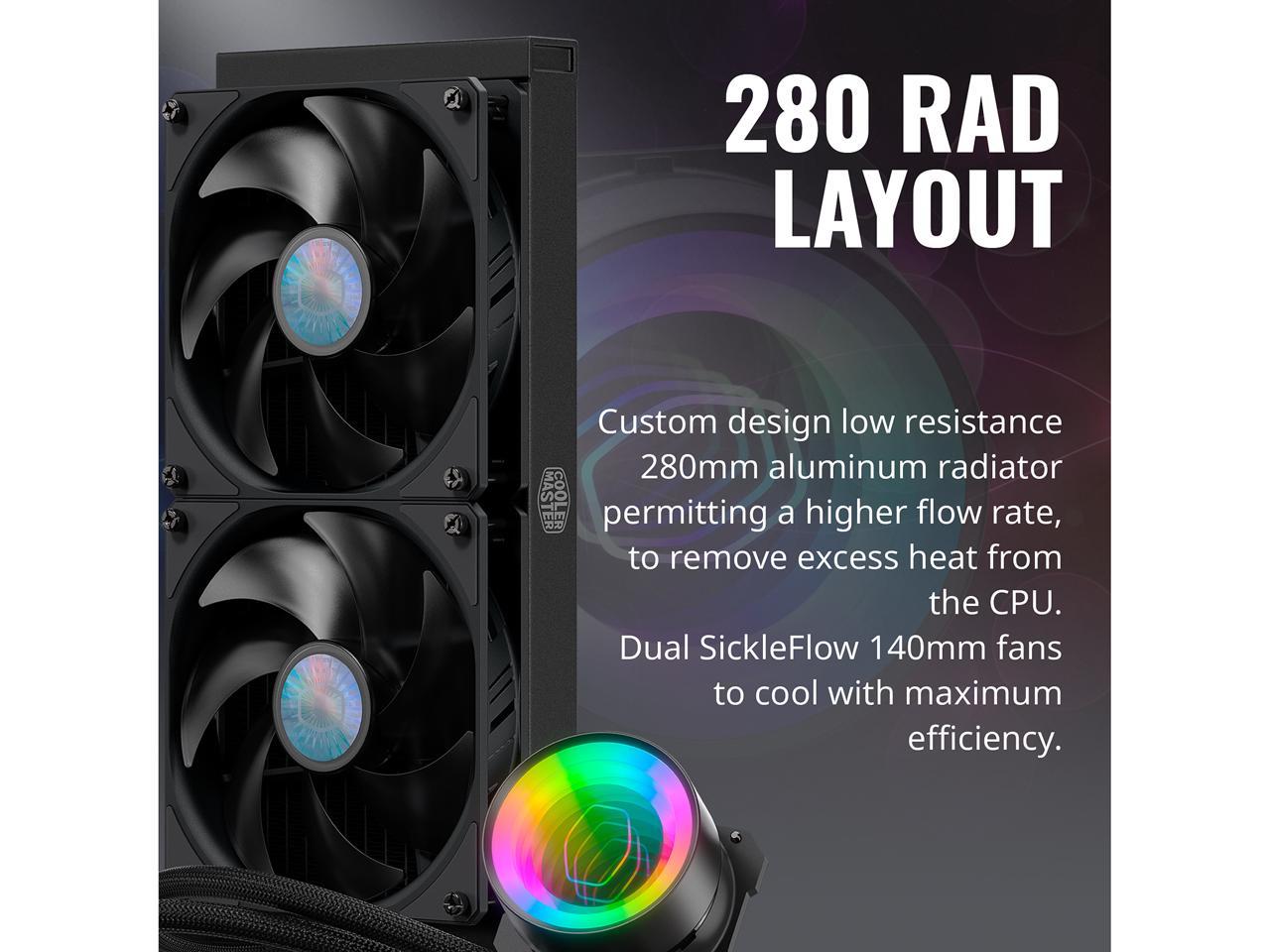 Masterliquid Ml280 Mirror Argb Close-Loop Aio Cpu Liquid Cooler, Mirror Argb Pump, 280 Radiator,