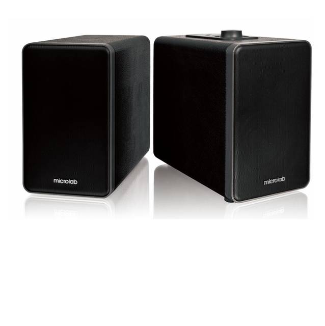 Microlab H21 Wireless Bluetooth Bookshelf Speaker System W/ Versatile Connectivity & Real Wooden & Leather Finishing Cabinets (Black)