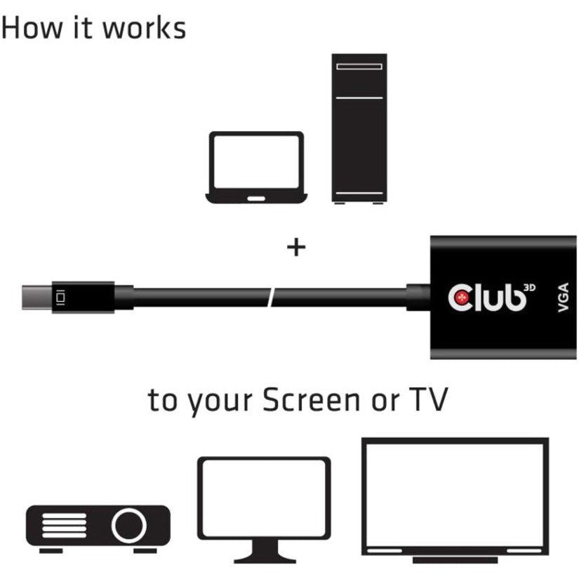 Club 3D MiniDisplayPort to VGA Black Active Adapter M/F CAC-2113