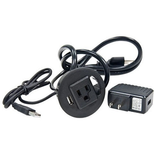 Mini Table Top Cable Well,1X120Vac 1Xusb 1Xopen Slot