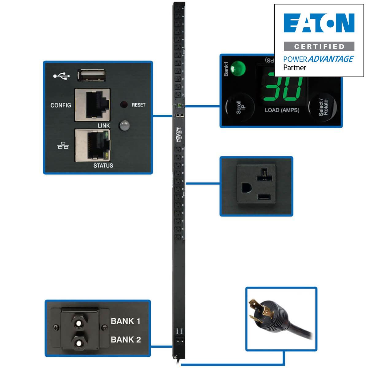 Monitored PDU - 2.9kW Single-Phase LX Platform Power Distribution | Tecisoft PDUMNV30LX