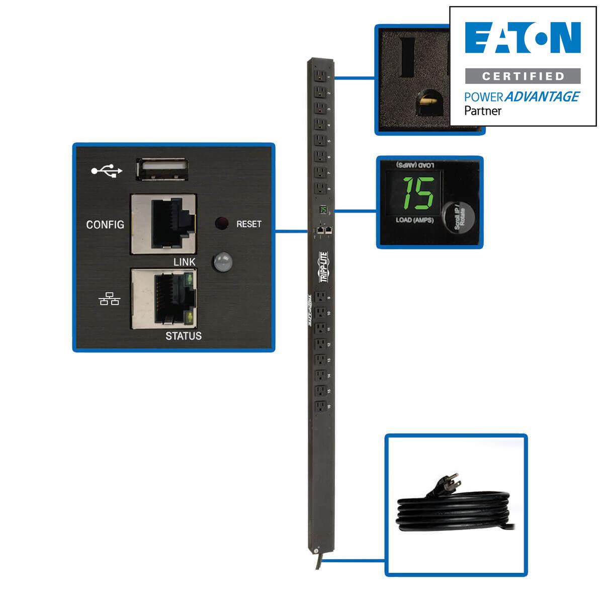 Monitored Power Distribution Unit - 1.4kW Single-Phase PDU with LX Platform | Tripp Lite Eaton PDUMNV15LX