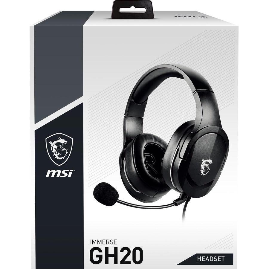 Msi Immerse Gh20 Gaming Headset '3.5Mm Inline With Audio Splitter Accessory, Black, 40Mm Drivers, Unidirectional Mic, Pc & Cross-Platform Compatibility'