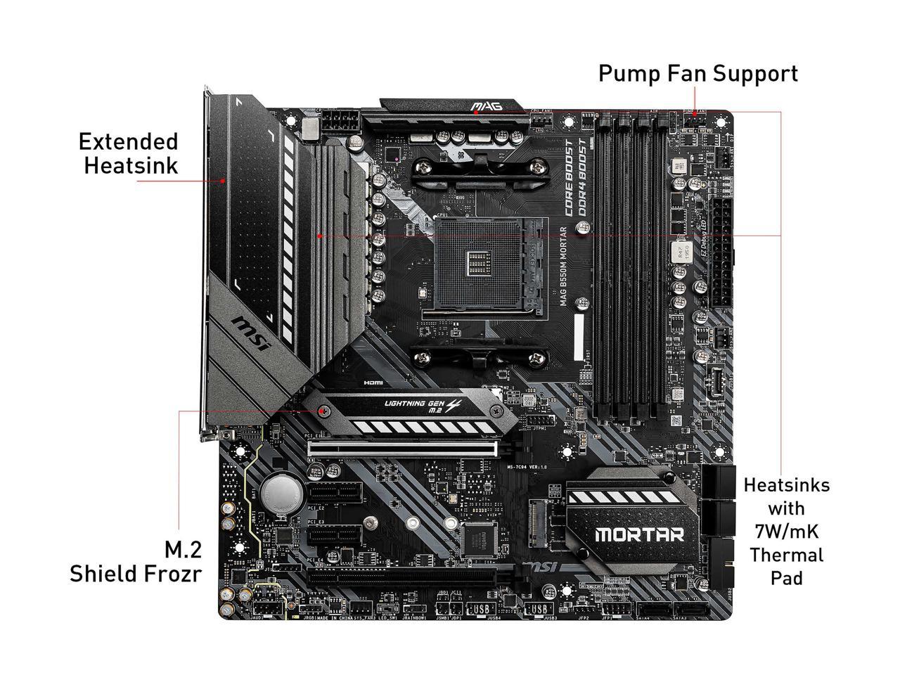 Msi Mag B550M Mortar Am4 Amd B550 Sata 6Gb/S Micro Atx Amd Motherboard