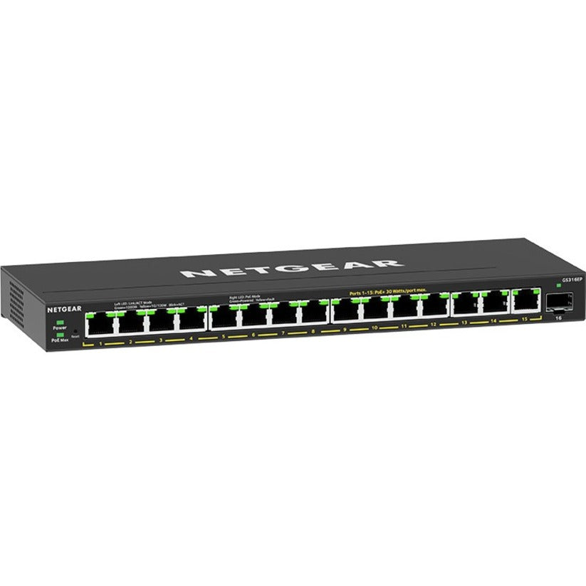 NETGEAR 16-Port PoE+ Gigabit Ethernet Smart Switch - 180W Managed Essentials | TecisOft GS316EP-100NAS