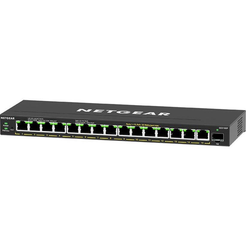 NETGEAR 16-Port PoE+ Gigabit Ethernet Smart Switch - 180W Managed Essentials | TecisOft GS316EP-100NAS