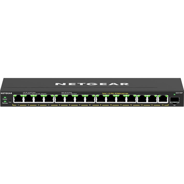 NETGEAR 16-Port PoE+ Gigabit Ethernet Smart Switch - 180W Managed Essentials | TecisOft GS316EP-100NAS