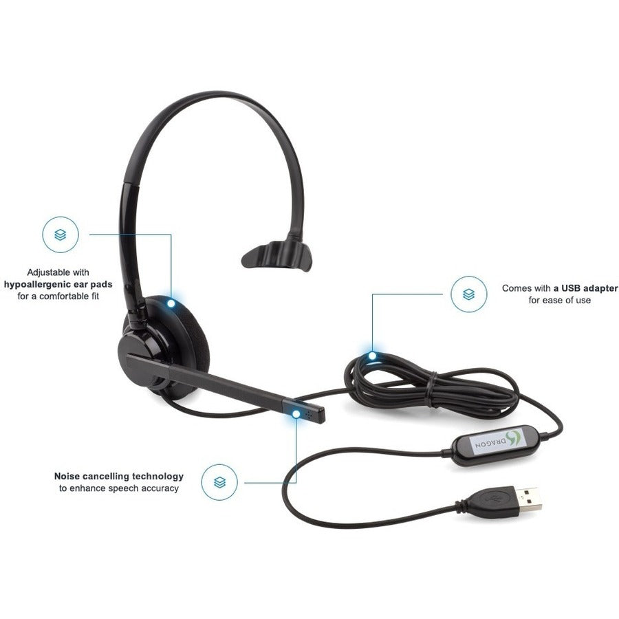 Nuance Dragon 15.0 USB Standalone Headset HS-GEN-25-B
