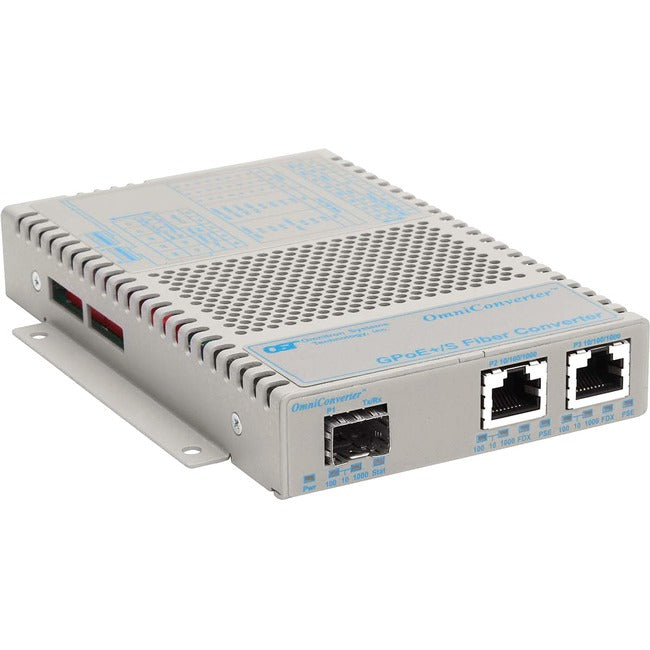 OmniConverter 10/100/1000 PoE+ Gigabit Ethernet Fiber Media Converter Switch RJ45 SFP Wide Temp 9439-0-21W
