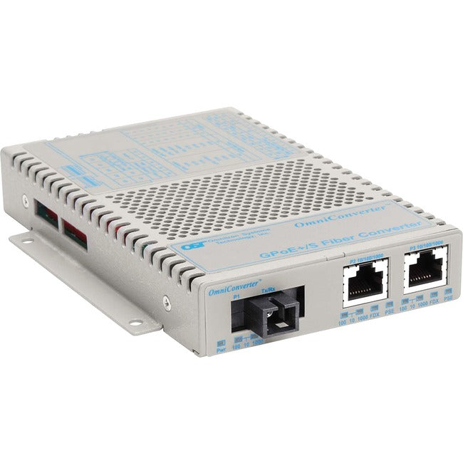 OmniConverter 10/100/1000 PoE+ Gigabit Ethernet Single-Fiber Media Converter Switch RJ45 SC Single-Mode 20km Wide Temp 9431-1-21W