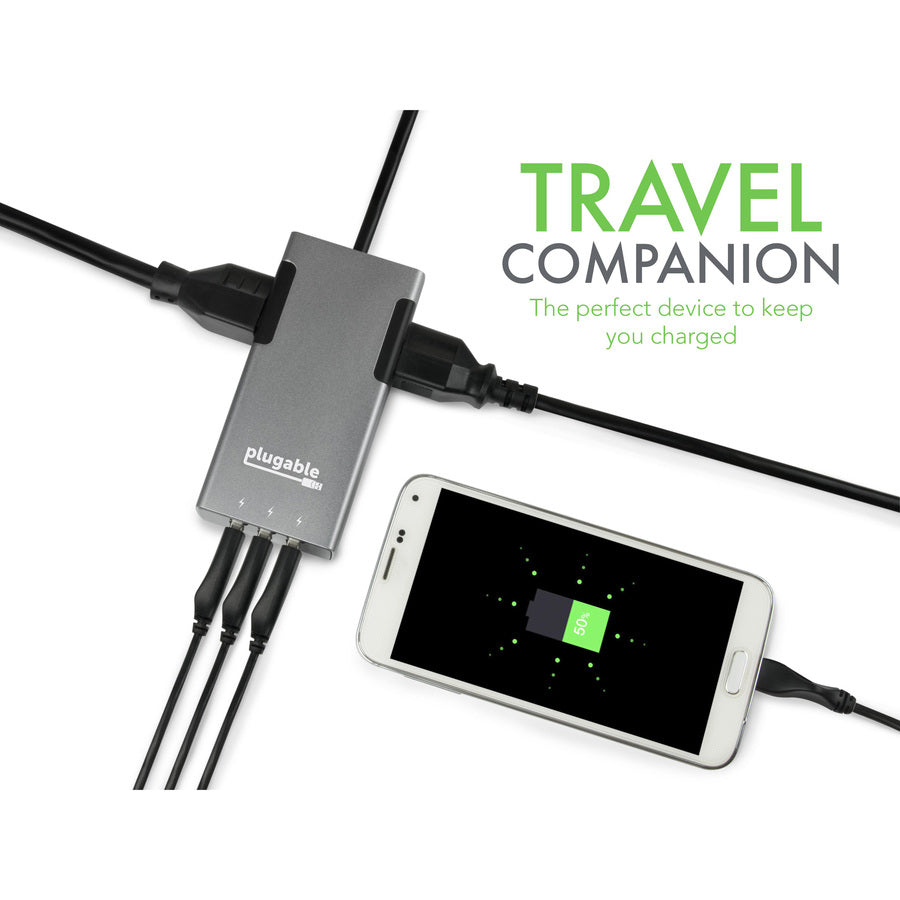 Plugable 2-Outlet Travel Power Strip with Built-In 3-Port 20W USB Universal Smart Charger PS2-USB3