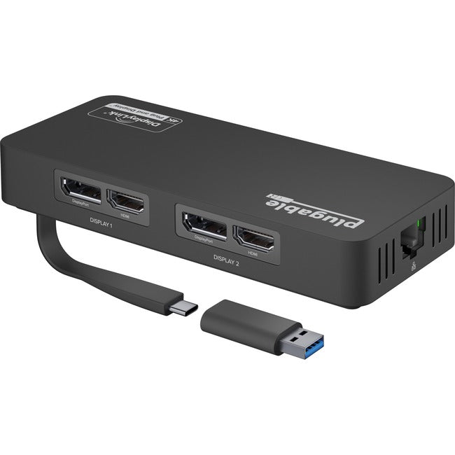 Plugable 4K DisplayPort and HDMI Dual Monitor Adapter with Ethernet for USB 3.0 and USB-C USBC-6950UE