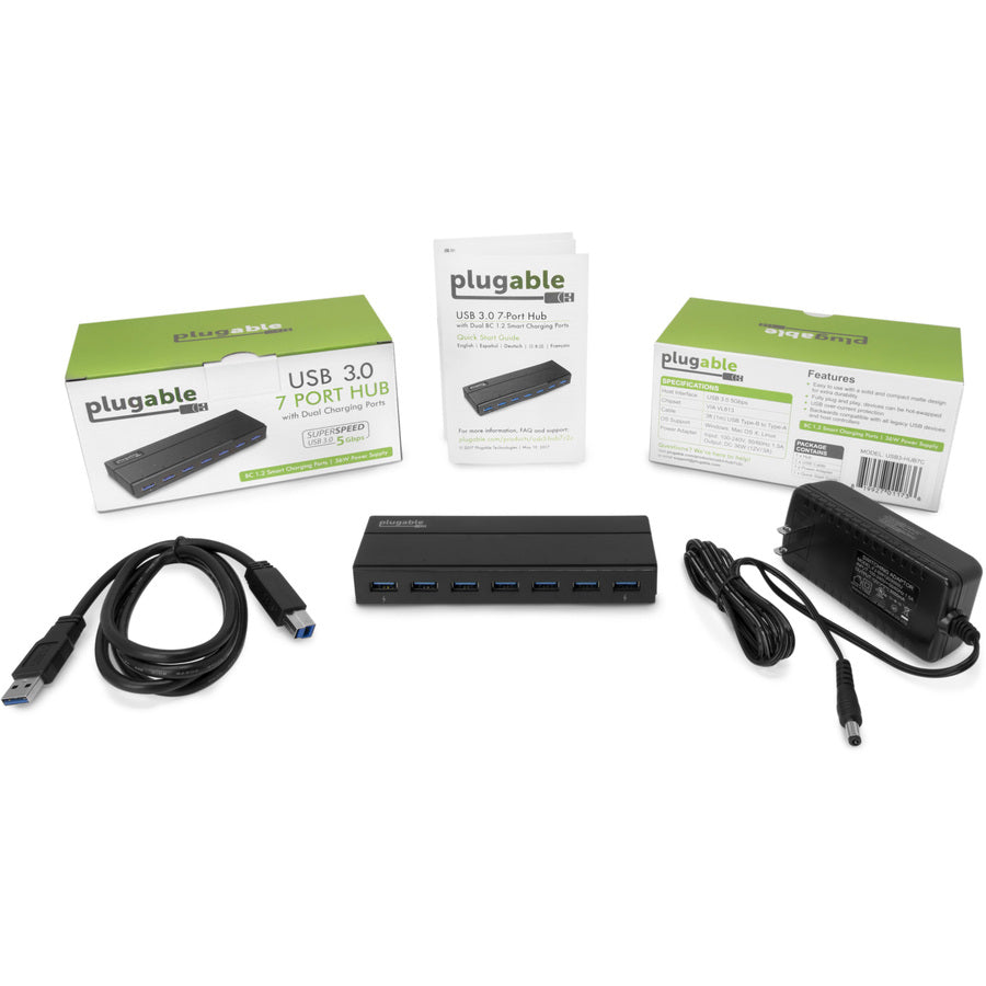 Plugable 7-Port USB 3.0 Hub with 36W Power Adapter USB3-HUB7C