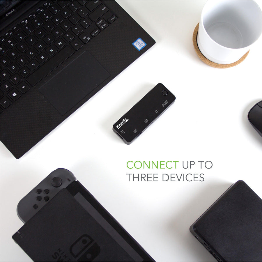 Plugable HDMI 2.0 and USB-C 3 Port Switch with 2 HDMI and 1 USB-C Inputs and Single HDMI 2.0 Output (Supports 2x HDMI 2.0 4K@60Hz Sources and 1x USB C or Thunderbolt 3 Source) HDMI-SC3