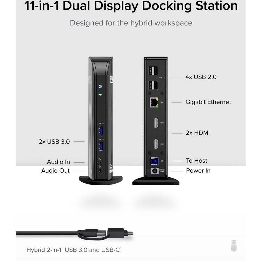 Plugable Laptop Docking Station Dual Monitor for USB-C or USB 3.0 UD-3900C
