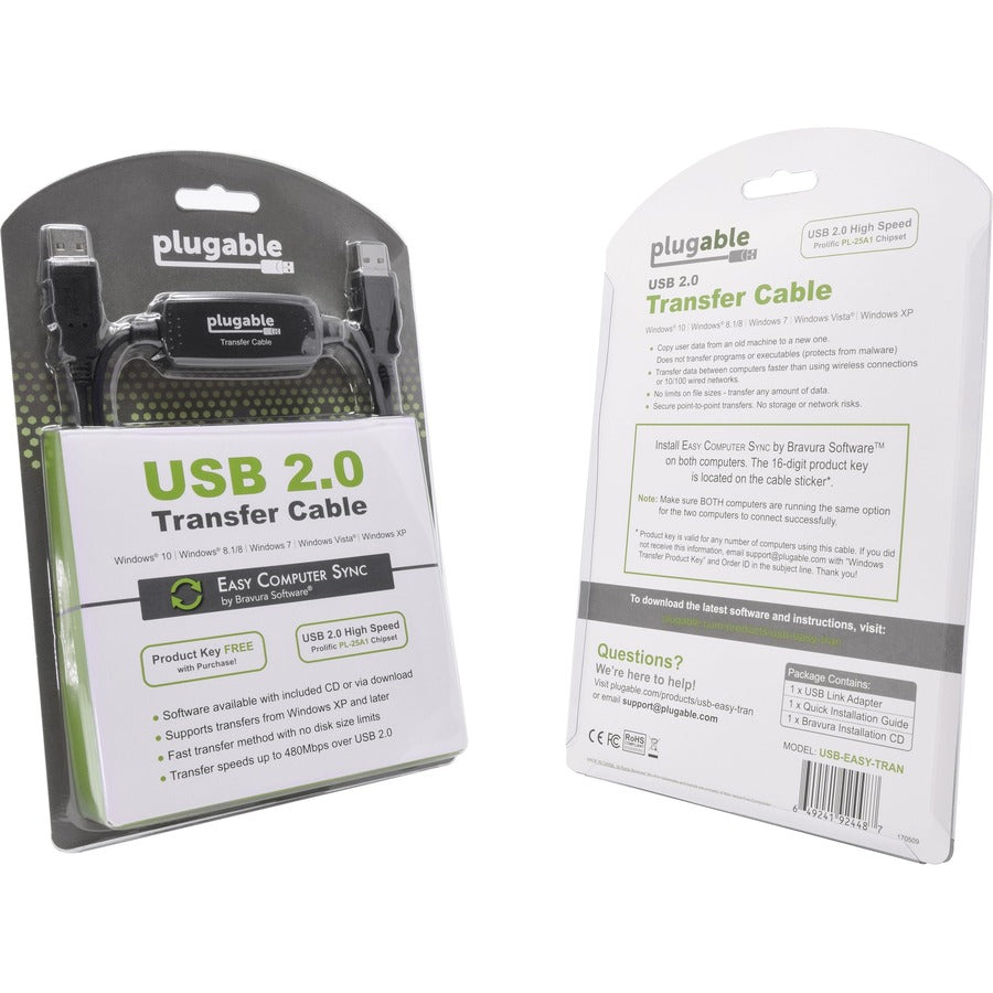 Plugable USB 2.0 Transfer Cable, Unlimited Use, Transfer Data Between 2 Windows PC's USB-EASY-TRAN