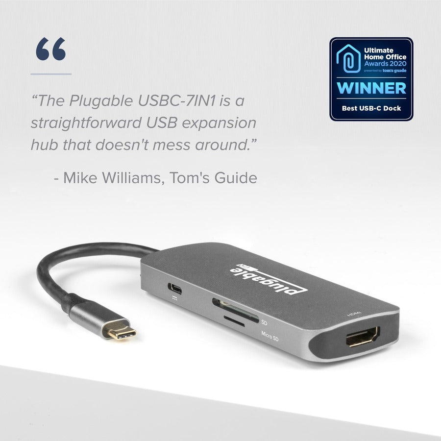 Plugable USB C Hub Multiport Adapter, 7-in-1 Hub Compatible with MacBook Pro, Windows, Chromebook, Dell XPS, Thunderbolt 3 and More USBC-7IN1