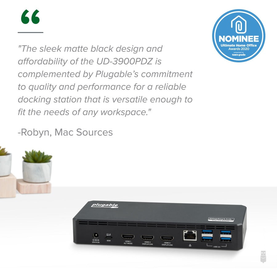 Plugable USB C Triple Display Docking Station with Laptop Charging, Thunderbolt 3 or USB C Dock Compatible with Specific Windows and Mac Systems UD-3900PDZ