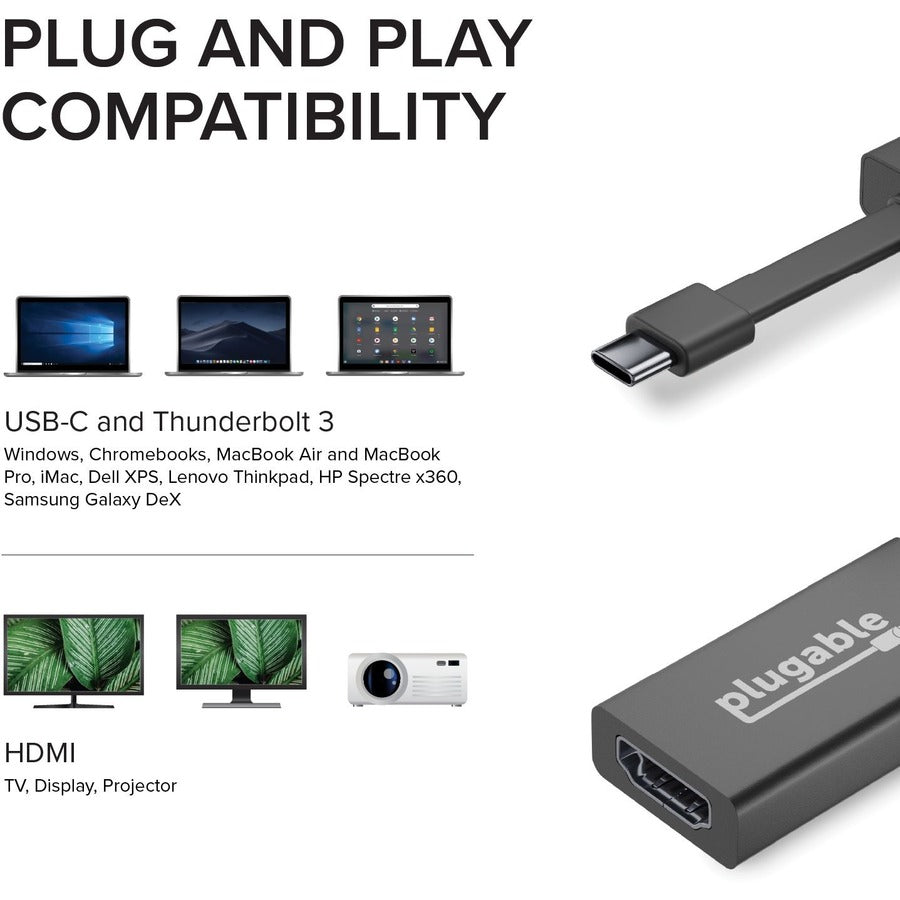 Plugable USB C to HDMI Adapter 4K 30Hz, Thunderbolt 3 to HDMI Adapter USBC-THDMI
