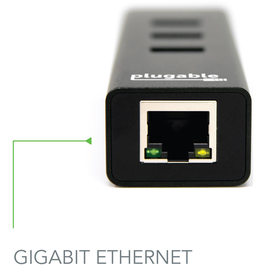 Plugable USB Hub with Ethernet, 3 port USB 3.0 Bus Powered Hub with Gigabit Ethernet USB3-HUB3ME