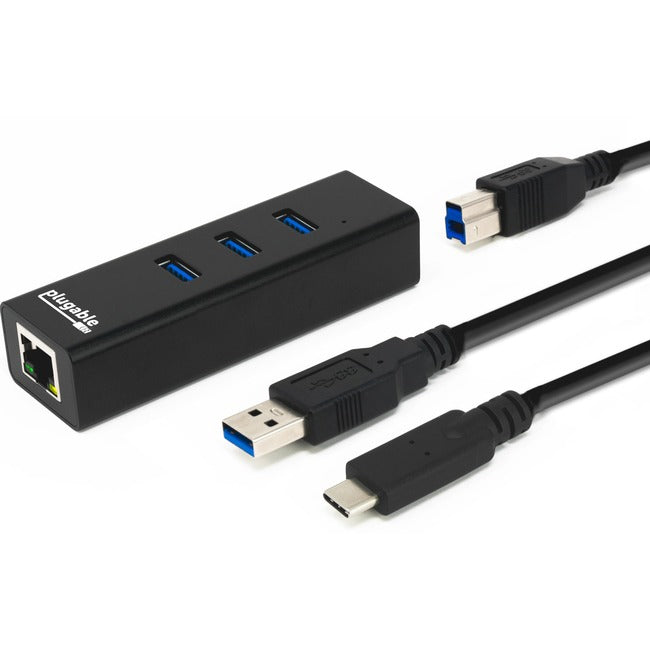Plugable USB Hub with Ethernet, 3 port USB 3.0 Bus Powered Hub with Gigabit Ethernet USB3-HUB3ME