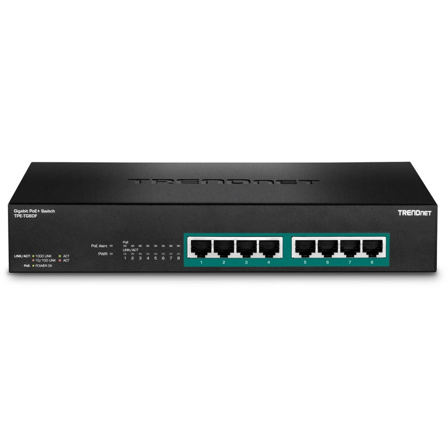PoE+ Gigabit Full Power Switch - 8-Port Rack Mountable Fanless | TRENDnet TPE-TG80F