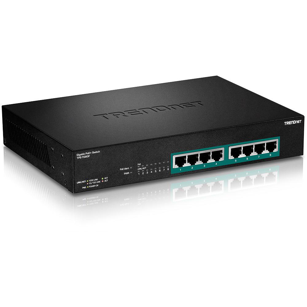 PoE+ Gigabit Full Power Switch - 8-Port Rack Mountable Fanless | TRENDnet TPE-TG80F