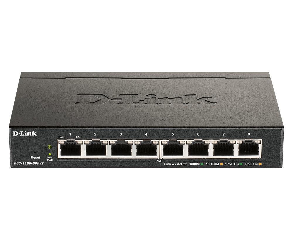 PoE+ Switch 8-Port - Gigabit Smart Managed Fanless Switch | D-Link DGS-1100-08PV2
