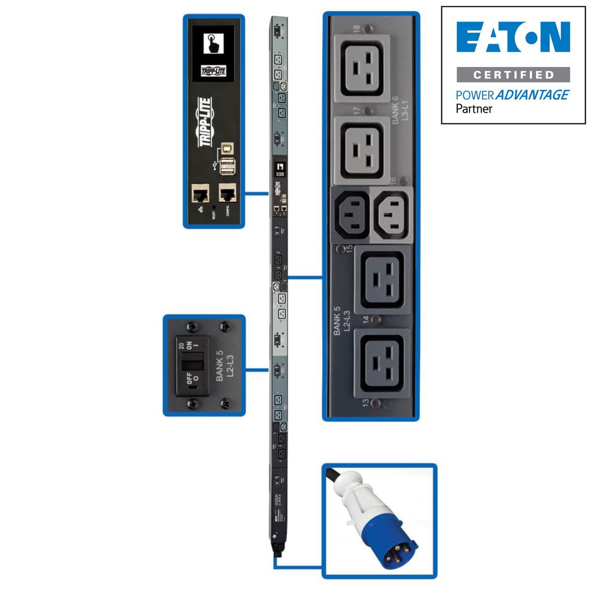 Rack Mount Power Distribution Unit - 16.2kW 208V 3PH Monitored PDU | Tecisoft PDU3EVNR6G60A