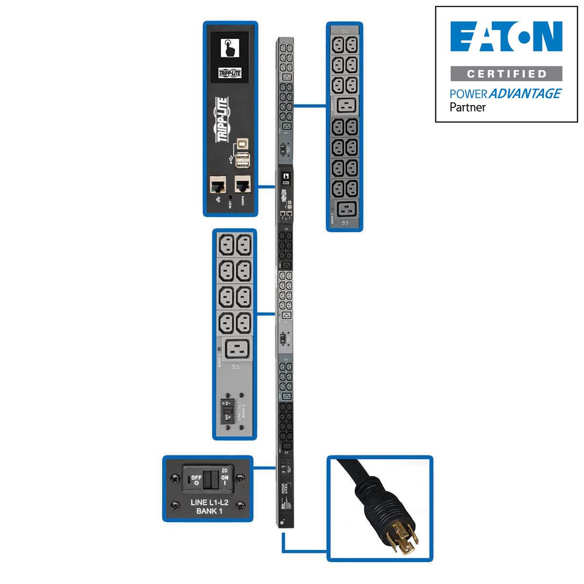 Rack Mount Power Distribution Units - Tripp Lite 10kW 3-Phase Monitored PDU PDU3EVN6L2130B