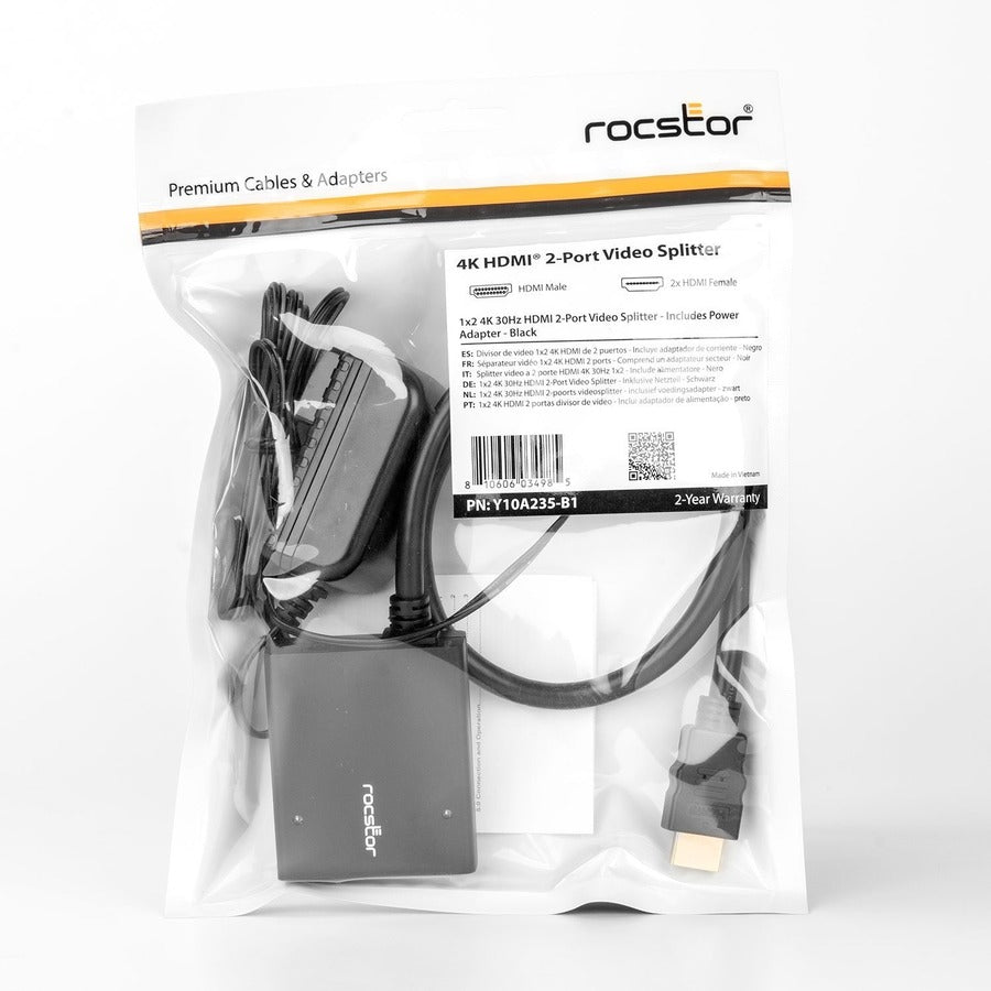 Rocstor 2-Port HDMI Splitter with USB Power-4K Y10A235-B1