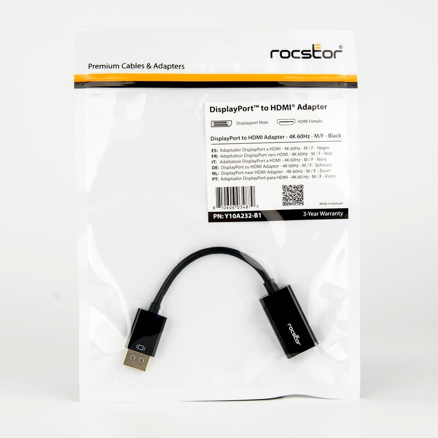 Rocstor DisplayPort to HDMI Adapter - 4K DP to HDMI Converter - UHD 4K 60Hz Y10A232-B1