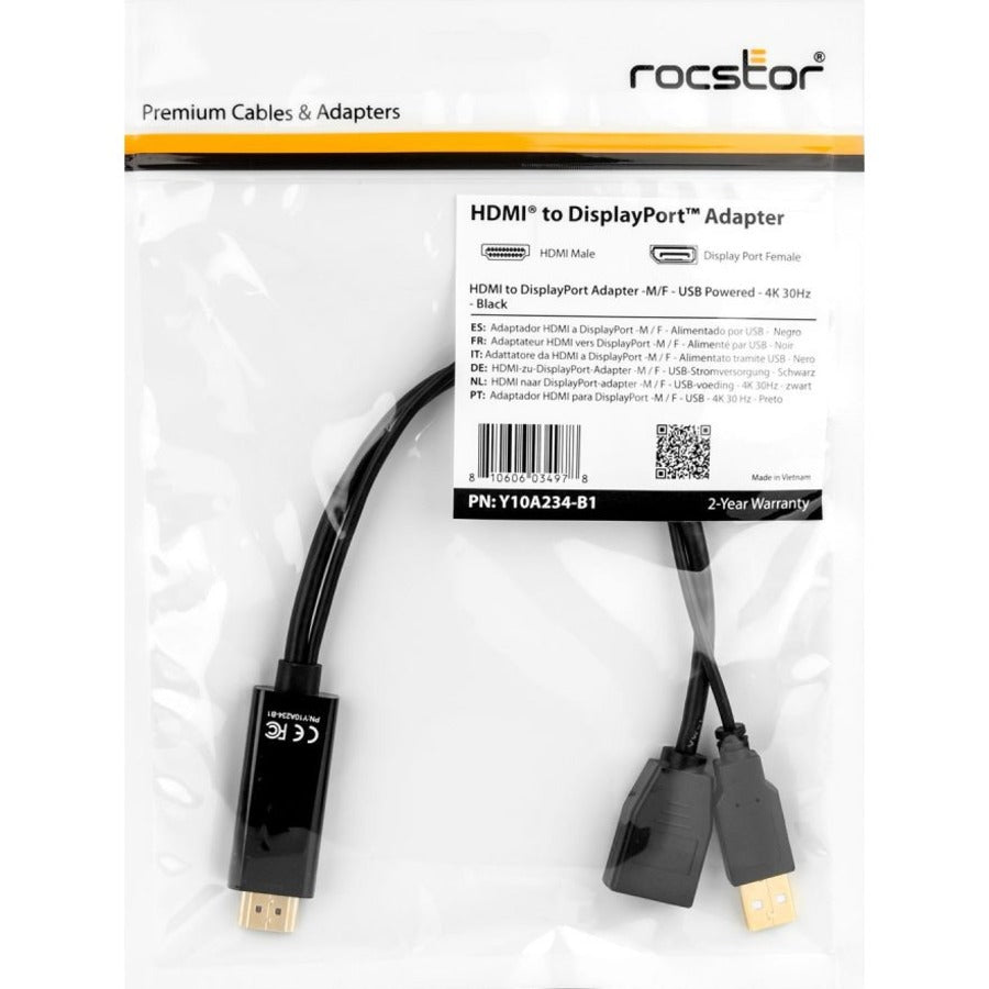 Rocstor HDMI to DisplayPort 4K@30Hz Adapter M/F - Black Y10A234-B1