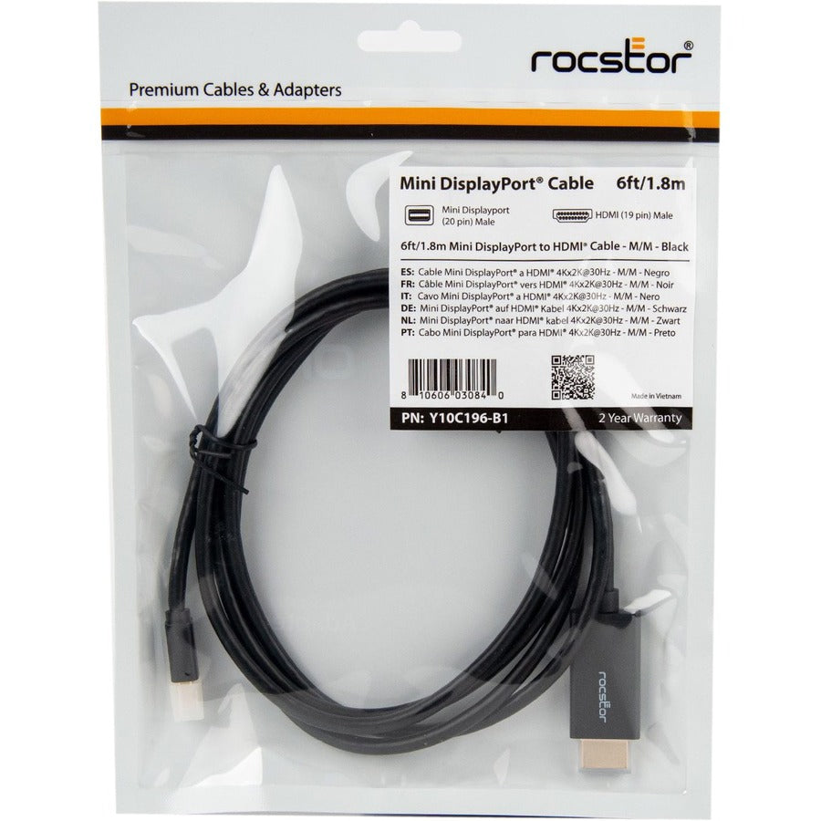 Rocstor Premium Mini DisplayPort to HDMI cable Y10C196-B1