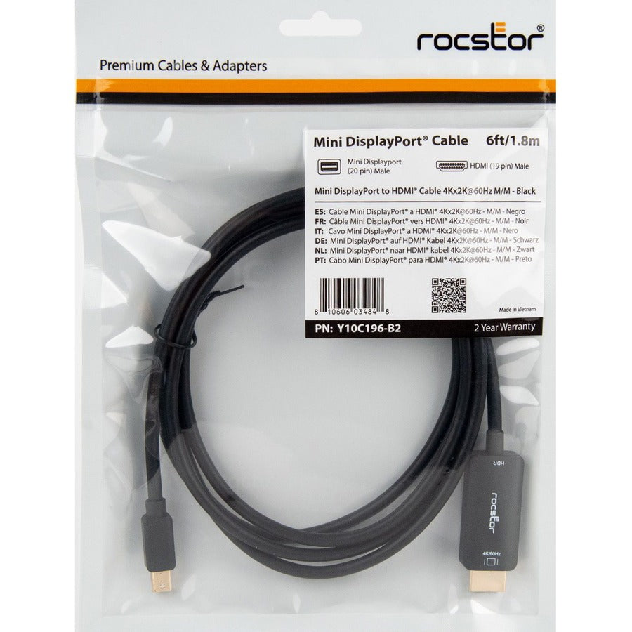 Rocstor Premium Mini DisplayPort to HDMI Cable M/M Y10C196-B2