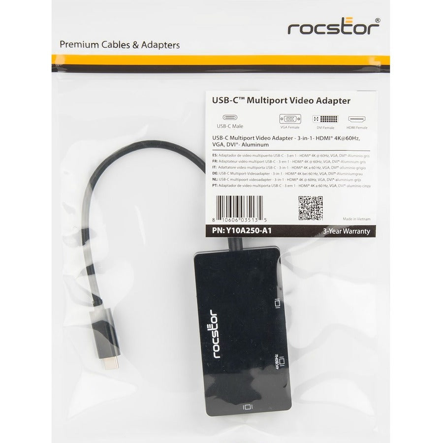 Rocstor Premium USB-C Multiport Video Adapter 3-in-1 Y10A250-A1
