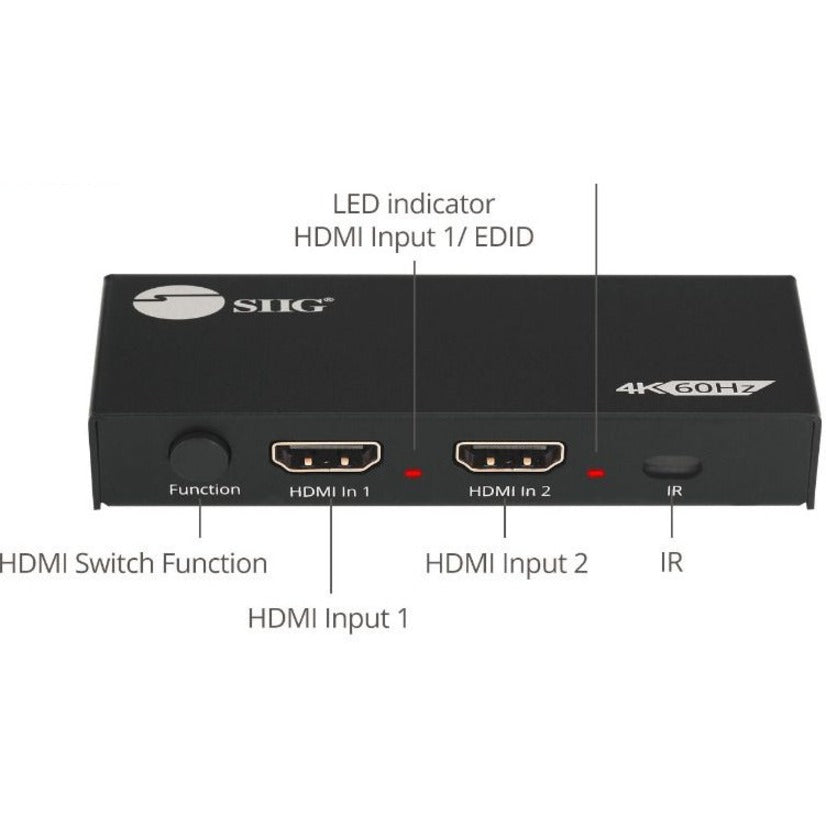 SIIG 2 Port HDMI 2.0 4K HDR Splitter / Switcher with IR Remote CE-H26D11-S1