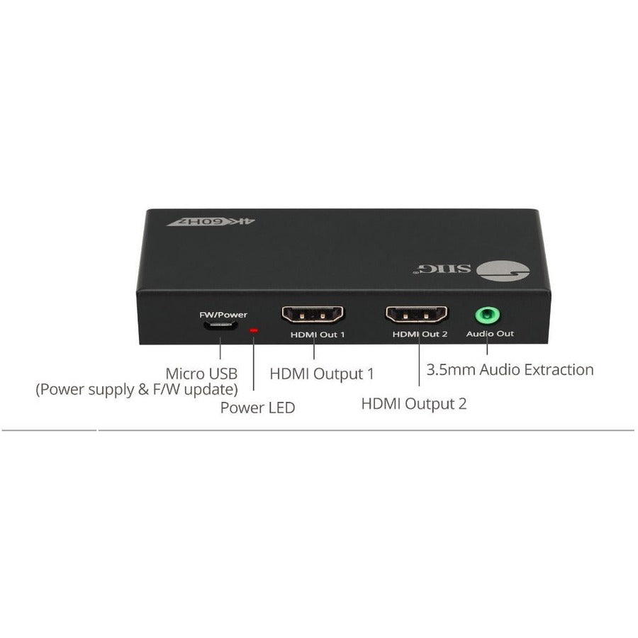 SIIG 2 Port HDMI 2.0 4K HDR Splitter / Switcher with IR Remote CE-H26D11-S1
