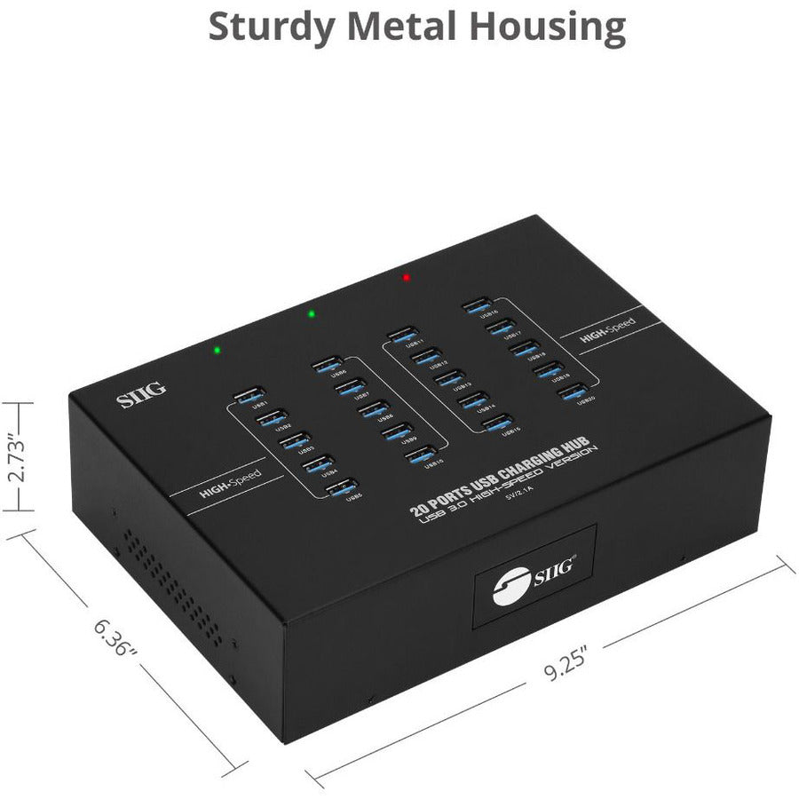 SIIG 20-Port Industrial USB 3.0 Hub with Charging - 200W ID-US0611-S1